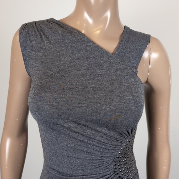 Vintage Y2K Dynamite Faux Wrap Dress Studded Gathered Asymmetric Mini Bodycon - Picture 2 of 14